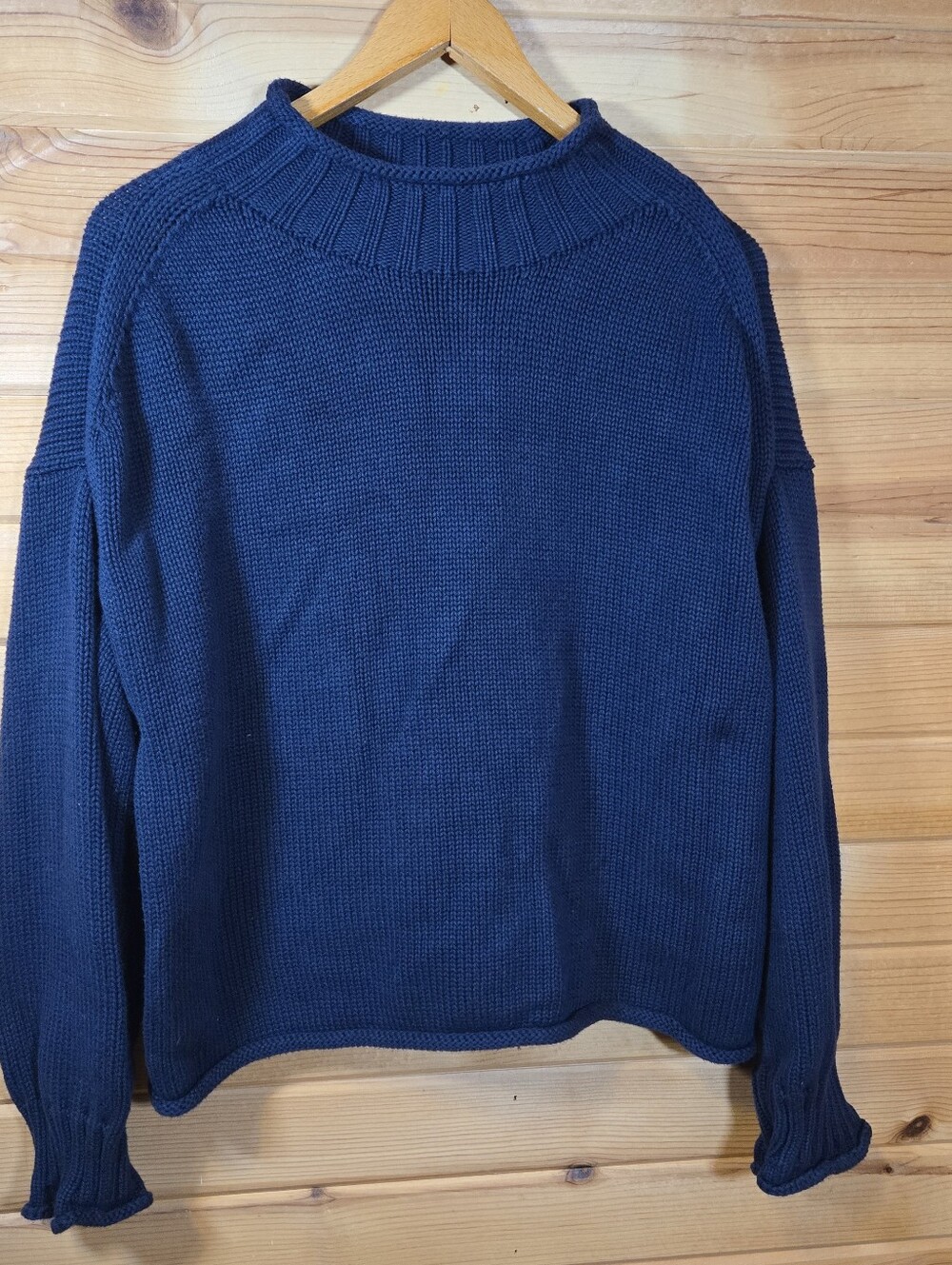 J.CREW Navy Blue Oarsman Roll Neck Fisherman Sweater Cotton Size Medium M EUC